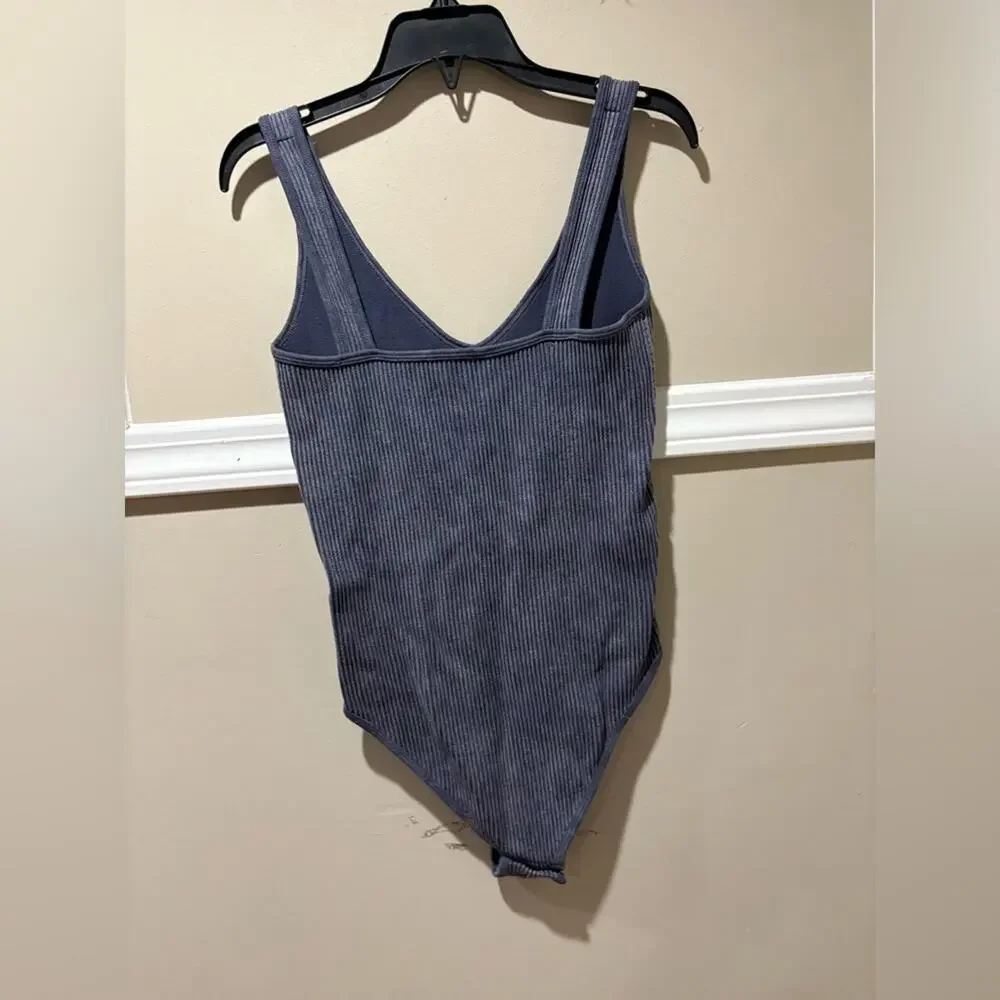 Aura Women's Ribbed Bodysuit - Dark Gray - Picture 2 of 4